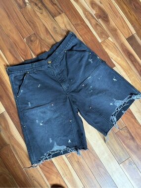Saint Michael Men's Black Distressed Denim Jean Shorts